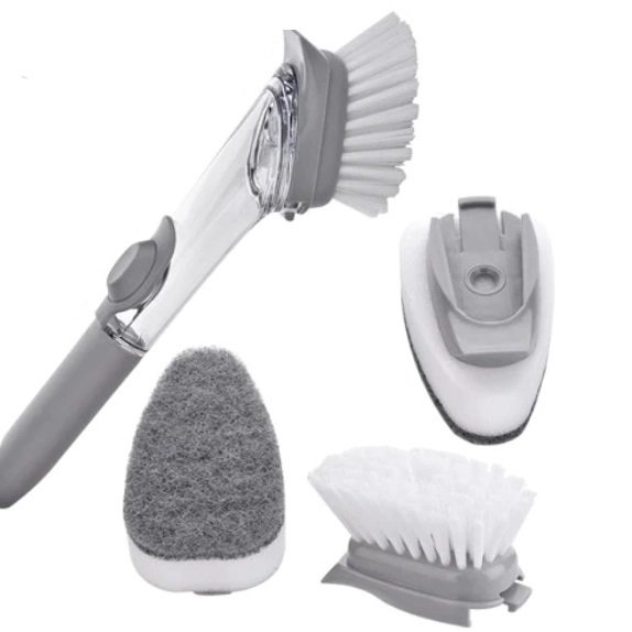 Escova Dispenser De Limpeza 2 Em 1 Esponja Detergente Sabao Liquido Limpa Cozinha Lava Louca Multius