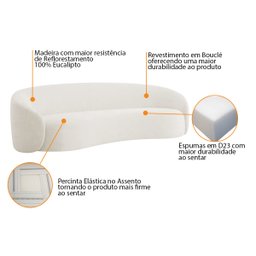 Sofá 3 Lugares 200cm Orgânico Luxo Recepção Amore Bouclé - Doce Sonho Móveis - 4