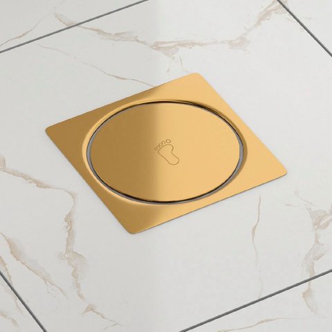 Ralo Click Banheiro Quadrado 10x10 Dourado Gold Brilhante