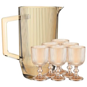 Kit Graffiato com 6 Taças e 1 Jarra de Vidro Âmbar para Suco ou Água - 7 Peças