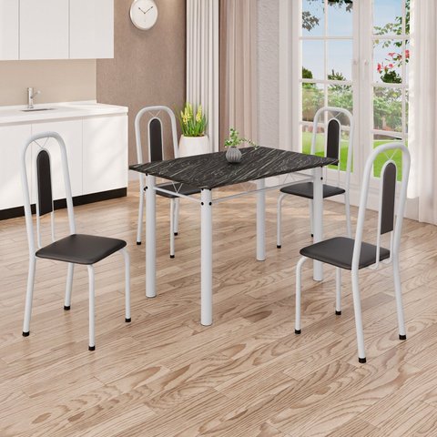 Conjunto de Mesa com 4 Cadeiras Lívia Branco/Preto