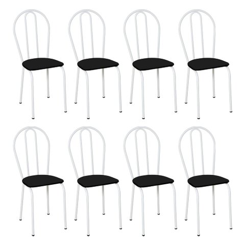 Kit 6 Cadeiras de Cozinha Texas Liso Preto Pés de Ferro Branco - Pallazio
