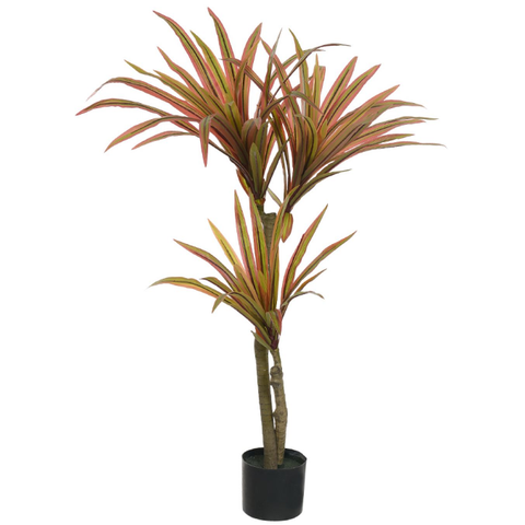 Planta Árvore Artificial Dracena Real Toque Pu C/pote X51 Verde Vermelho 1,05m