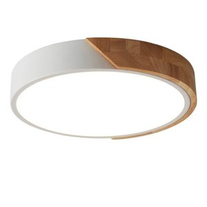 Plafon Redondo Branco com Detalhe Estilo Madeira 40cm Led 25w Bivolt Paris Luz
