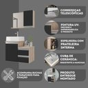 Ver imagem 2 de Conjunto Gabinete Banheiro Cross 60 (gabinete+espelheira+cuba) Madeirado Preto