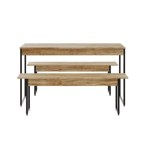 Mesa de Jantar com 2 Bancos Estilo Industrial Tub  Carvalho / Est.preta