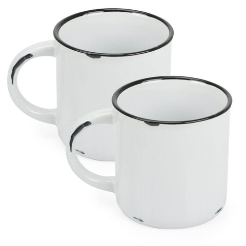 2 Canecas Tipo Esmaltada Cerâmica Grande Retro 320ml Branco