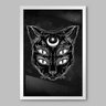 Quadro Animal Gato Preto de Quatro Olhos - 20x30cm - Moldura Padrão Branco - 1