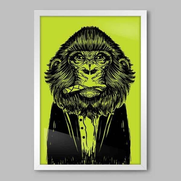 Quadro Animal Macaco Vestes - 20x30cm - Moldura Padrão Branco - 1