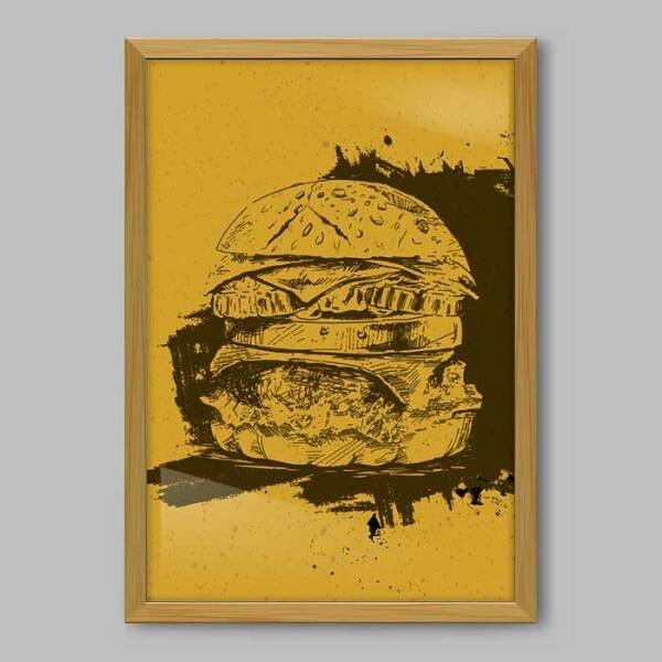 Quadro Cozinha Hamburger Monocolor - 20x30cm - Moldura Caixa Madeira - 1
