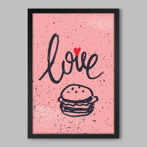Quadro Cozinha Love Burger - 20x30cm - Moldura Caixa Preto - 1