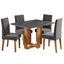 Ver imagem 1 de Mesa de Jantar 4 Lugares Afrodite Mel/cinza/veludo Cinza - Viero Móveis