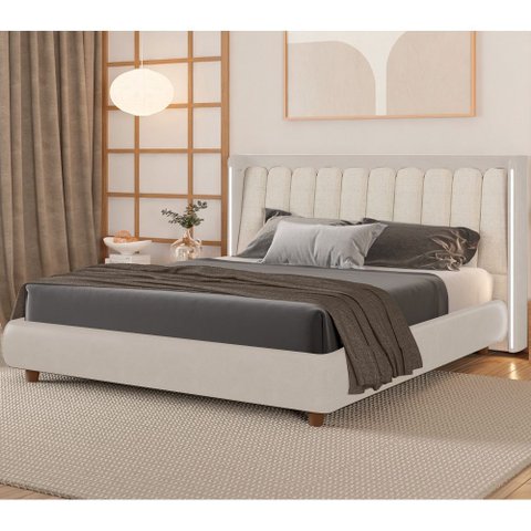 Cama Japonesa com Cabeceira em Led Seo-yeon King Facto Off White / Linho Off White - Sallar Home