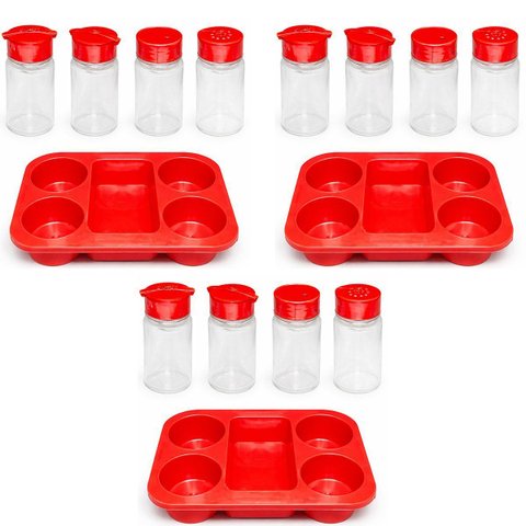 Kit 3 Porta Condimentos para Restaurantes e Lanchonetes 4 Frascos Vermelho