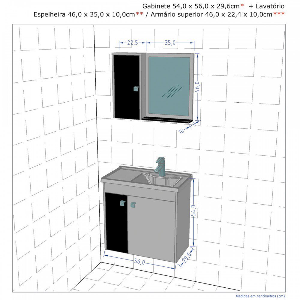Armário de Banheiro 3 Portas com Cuba Munique Branco/nogal - Móveis Bechara - 4