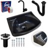 Pia Lavatório Plástico 4,8l Preta + Sifão Sanfonado Universal 61cm Preto + Torneira Preta + Veda Ros - 1