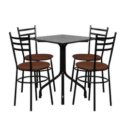 Conjunto Mesa Preta 68x68 com 4 Cadeiras Epoxi - Marrom - 1