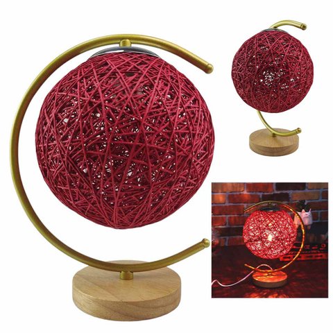 Luminaria Abajur Mesa Meia Lua Cupula Bola Rustico Base Madeira Decoraçao Quarto Sala Escritorio Cas