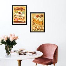 Kit 2 Quadros Amarelos Cozinha - Bolos 24x18cm - com Vidro:moldura Branca - 2