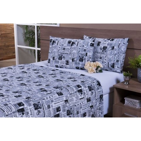 Jogo Lençol 4 Peças Cama Viúva Percal 150 Fios Estampa de jornal