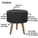 Ver imagem 3 de Puff Puf Redondo Pes Palito 44x40cm Suede Preto MPassos