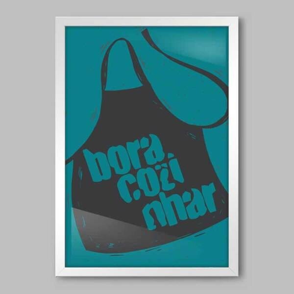 Quadro Cozinha Bora Cozinhar Blue - 60x40cm - Moldura Padrão Branco - 1