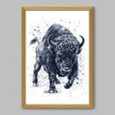 Ver imagem 1 de Quadro Animal Búfalo Aquarela - 45x30cm - Moldura Caixa Madeira