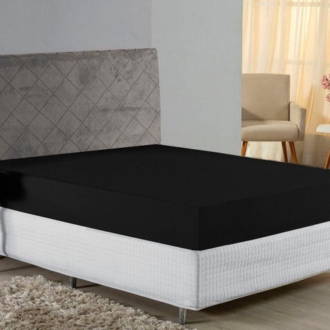 Lençol com Elástico Casal Nobre Viúva 1 Peça 30cm de Altura Malha 100% Algodão - Preto
