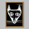 Quadro Animal Ilustração Gato P&B - 90x60cm - Moldura Caixa Madeira - 1