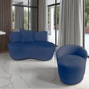 Ver imagem 1 de Kit Namoradeira + Poltrona Yara Orgânica Suede Azul Marinho
