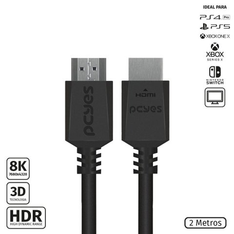 Cabo Hdmi Ultra 2.1 28awg Puro Cobre 8k 60hz 2 Metros - Phm8k-2