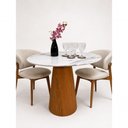 Ver imagem 3 de Mesa de Jantar Cone Sol Redonda Mármore Branco Extra e Madeira 100cm Modelar Art