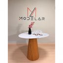 Ver imagem 2 de Mesa de Jantar Cone Sol Redonda Mármore Branco Extra e Madeira 100cm Modelar Art