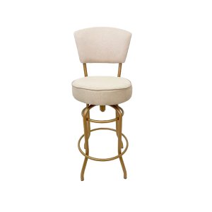 Banqueta Bar Cor Dourado Fosco Bancada Média Altura 65cm Giratória Encosto Estofado Assento Linho Be