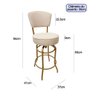 Banqueta Bar Cor Dourado Fosco Bancada Média Altura 65cm Giratória Encosto Estofado Assento Linho Be - 3