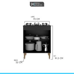 Kit Cozinha Completa Compacta Vitória 215 Cm + Balcão Cooktop + Ilha Bancada 140 Cm MDP Preto- MENU - 5