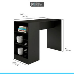 Kit Cozinha Completa Compacta Vitória 215 Cm + Balcão Cooktop + Ilha Bancada 140 Cm MDP Preto- MENU - 4