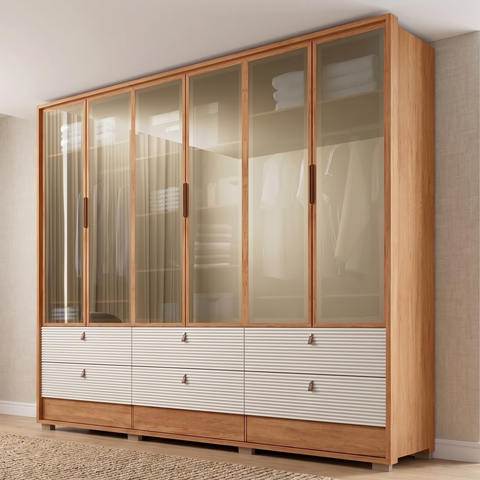 Guarda Roupa Casal 6 Portas 9 Gavetas com LED MDF Evolution Freijó