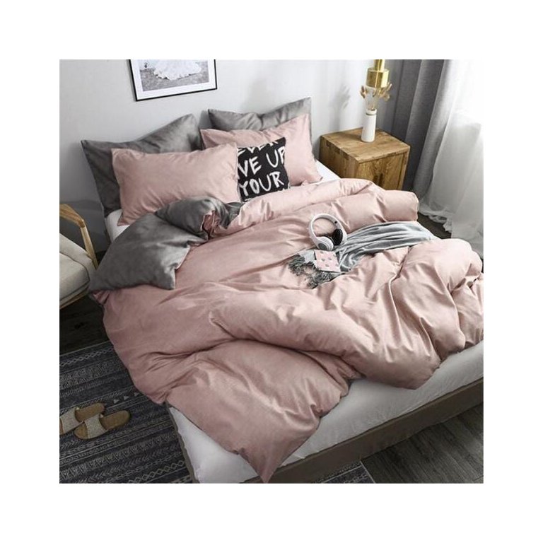 Jogo de Cama Casal Comum 6 Peças com Edredom Rosê Grey