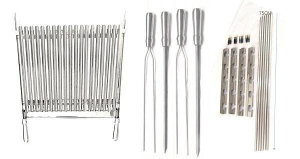 Kit Churrasqueira 100% Inox Com Grelha Argentina E 4 Espetos - 1