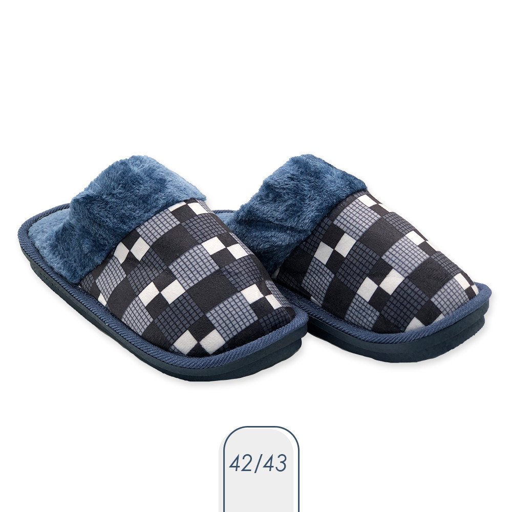 Pantufa Masculina Xadrez Azul Conforto e Segurança 42/43 - 2