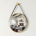 Ver imagem 2 de Espelho Redondo Adnet Decorativo Suspenso com Alça 60cm + Suporte Dourado com Alça Preta