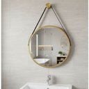 Ver imagem 3 de Espelho Redondo Adnet Decorativo Suspenso com Alça 60cm + Suporte Dourado com Alça Preta