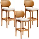 Ver imagem 1 de Kit 3 Banquetas Alta Bar Cozinha Jantar Betta L02 Imbuia Couríssimo Whisky Linho Cru - Lyam Decor