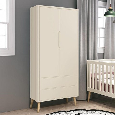 Guarda Roupa Infantil Theo 2 Portas Areia Fosco com Pés Madeira Natural Reller Móveis Areia Fosco