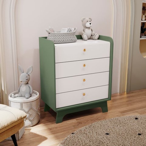 Cômoda 4 Gavetas:verde Oliva/branco