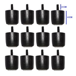 Kit 12 Pés para Cama Box Baú Queen ou King Jr Preto Altura 4cm Madeira Maciça - 1