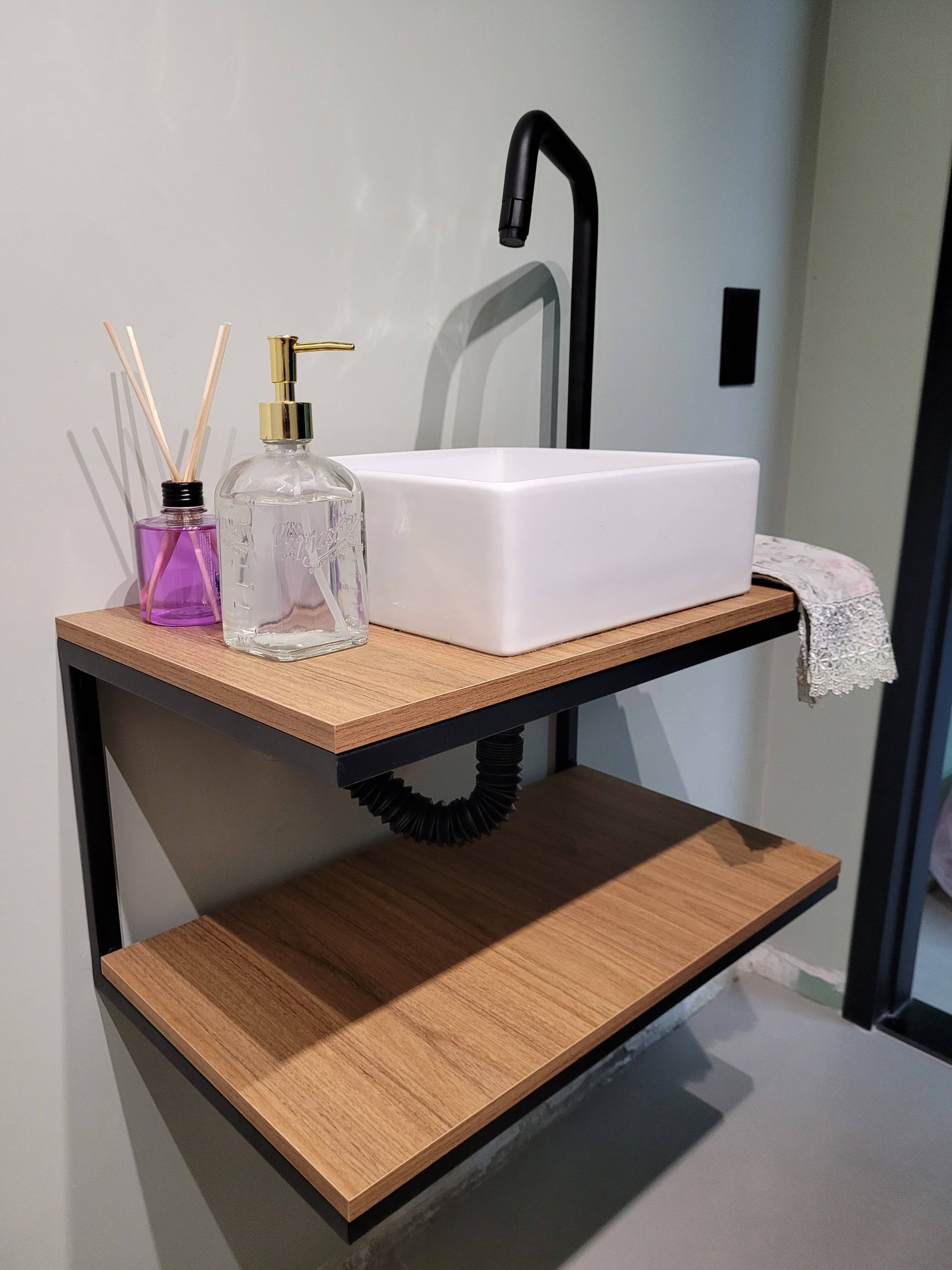 Balcão Pia Banheiro Gabinete Estilo Industrial Lavabo Armário de ...