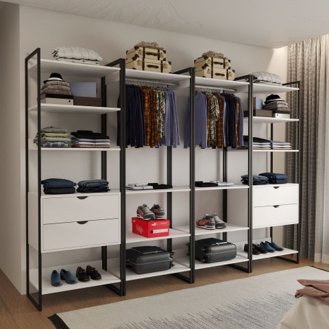 Quatro Modulos para Closet Industrial Ferro Preto Tampo Branco