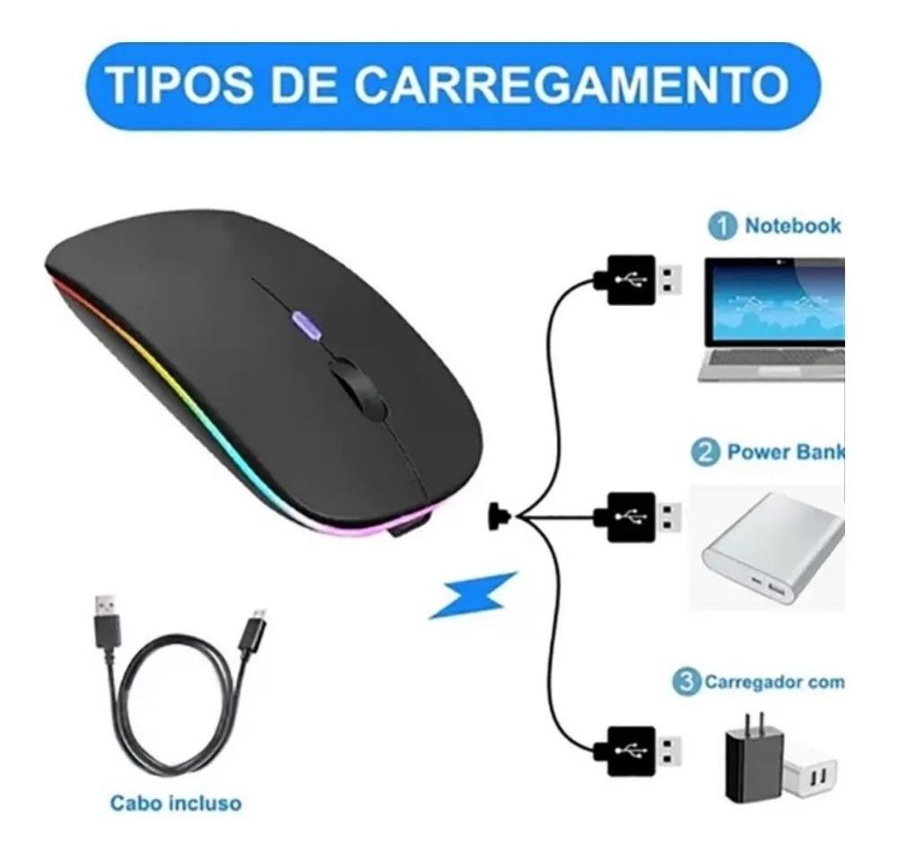 Mouse Sem Fio Bluetooth Wireless Recarregável E-1300 Pro Preto - 4